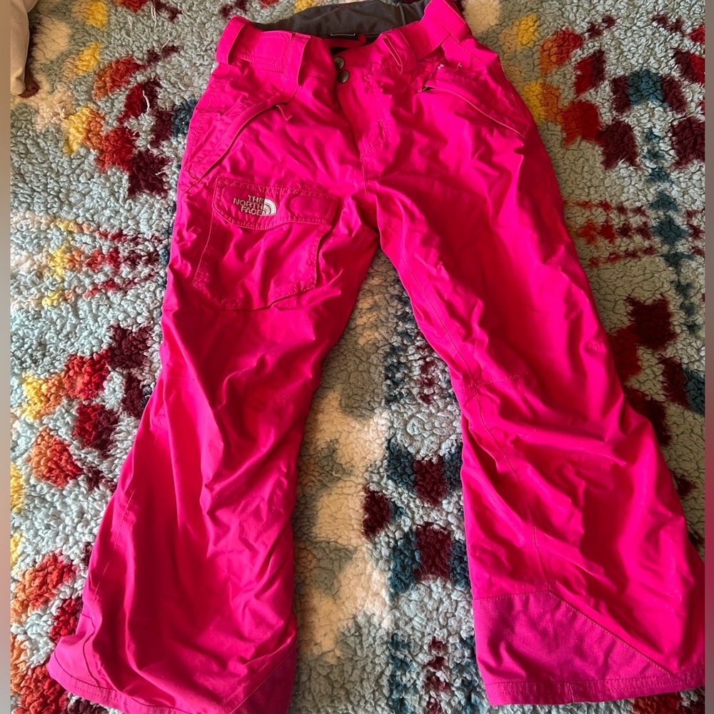 Pink North Face girls snow pants small 7/8